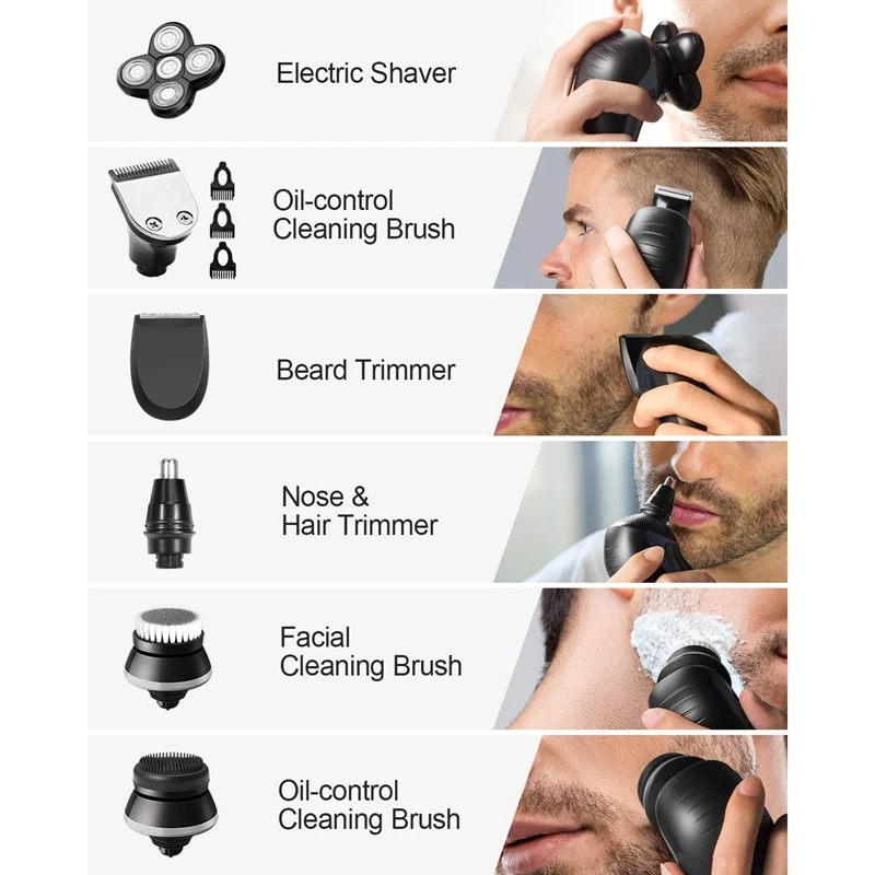 

Multifunctional Shaver 5D Rotary Shaver with Clippers Nose Hair Trimmer Facial Cleansing Brush Shaving Kit for Men