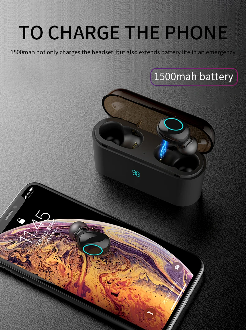 HBQ Touch Bluetooth V5.0 наушники портативные TWS беспроводные мини наушники 3D стерео гарнитура 1500 мАч как внешний аккумулятор с светодиодный дисплеем