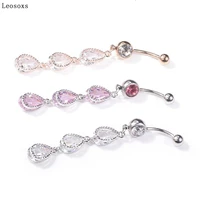 leosoxs 1piece piercing jewelry creative water drop string navel ring stainless steel pendant navel nail