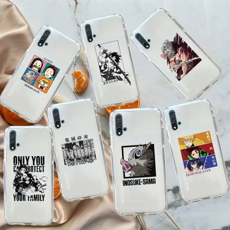 

Japan anime Demon Slayer Phone Case Transparent for Huawei honor P mate 40 20 30 10 50 i 9 x mate pro lite 8a