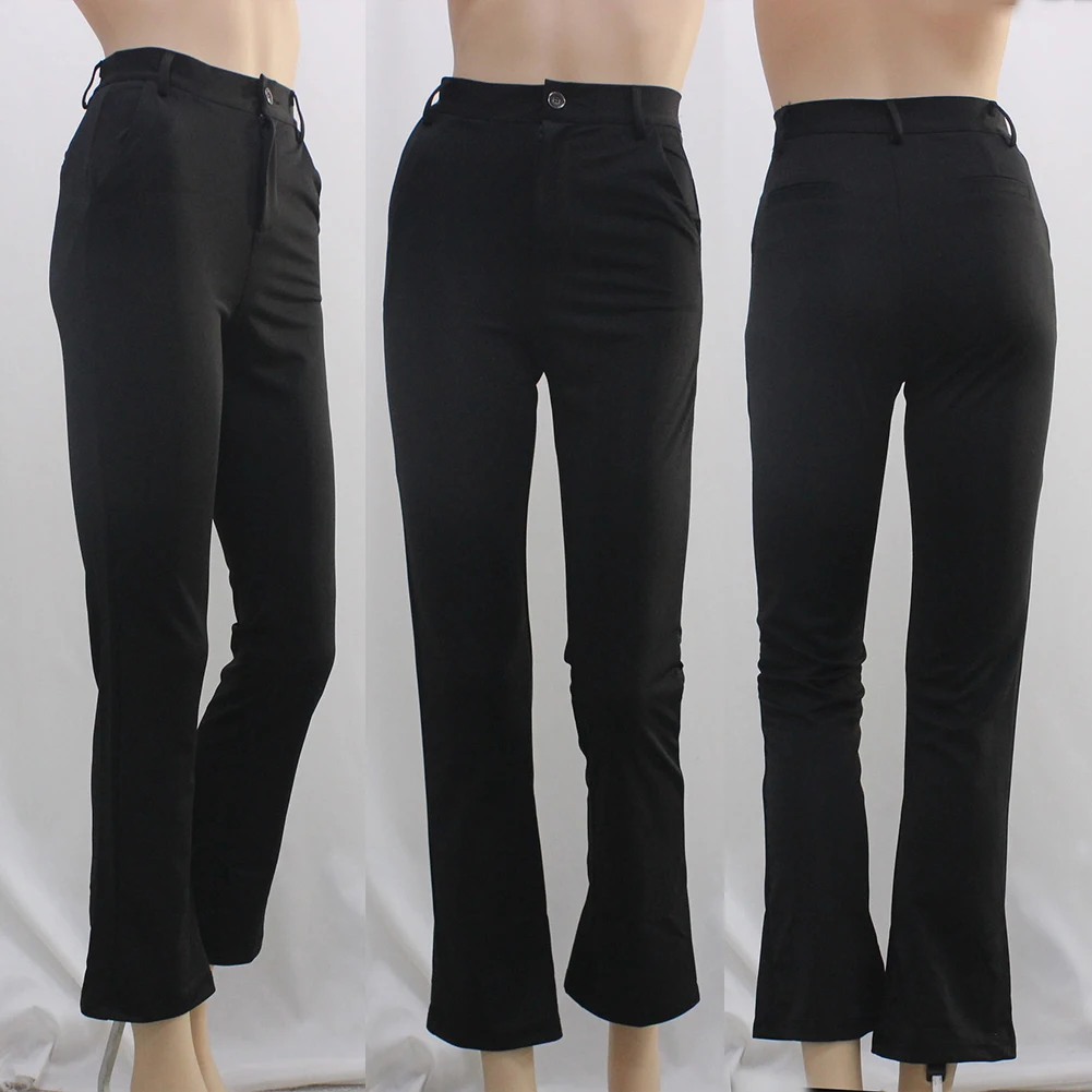 

Spring Summer Women Pants Flares Gift Solid High Waist Bell-bottom Long Trousers Loose Elastic Slim Fit Daily Fashion Casual