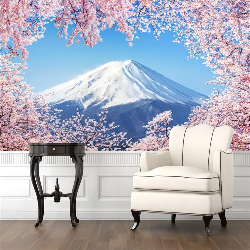 Настенная бумага для гостиной Fuji с изображением цветущей вишни дивана фона