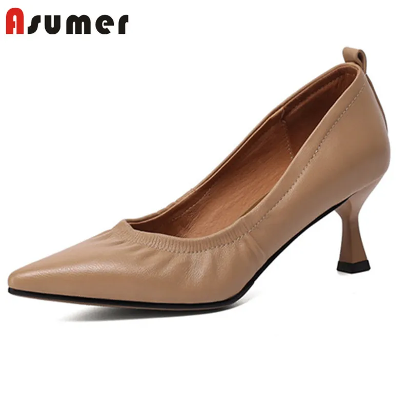 

Asumer/2021 обувь из натуральной кожи 2021 женские туфли-лодочки с квадратным носком, украшенные бисером; Очаровательные Модные Повседневные Вече...