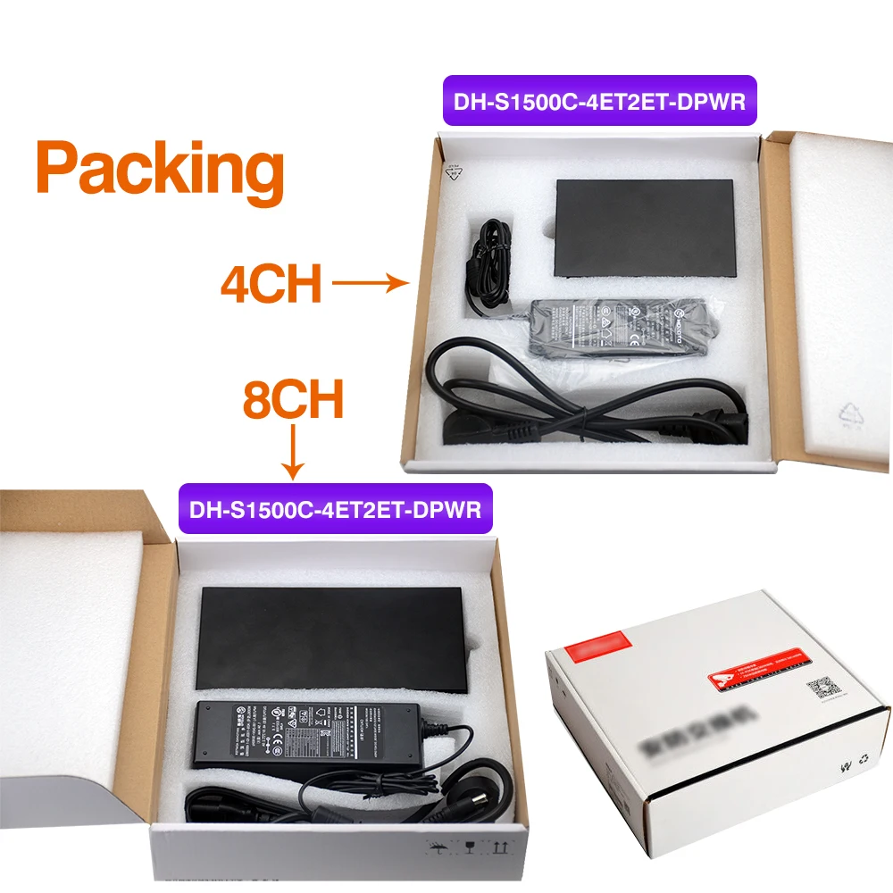 PoE коммутатор Dahua 4 канала DH-S1500C-4ET2ET-DPWR 8 каналов DH-S1500C-8ET2GT-DPWR сетевой Ethernet макс. 250 м