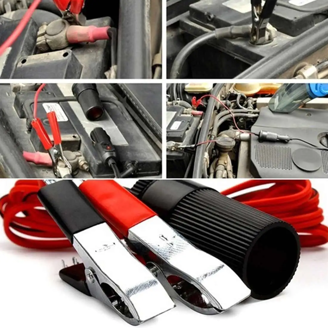 12V Clip-on Cigarette Lighter Power Socket Battery Terminal Adapter Car Plug Car Accessories