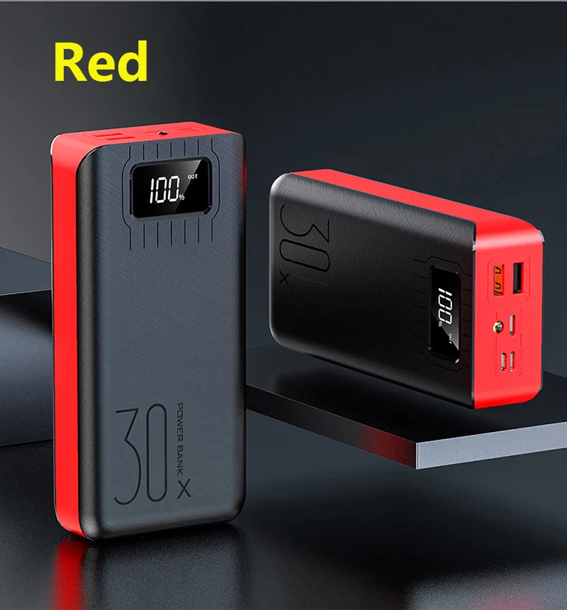 Power Bank 30000 мАч TypeC Micro USB QC Быстрая Зарядка power bank светодиодный дисплей портативное Внешнее зарядное устройство для redmi xiaomi - Цвет: Red