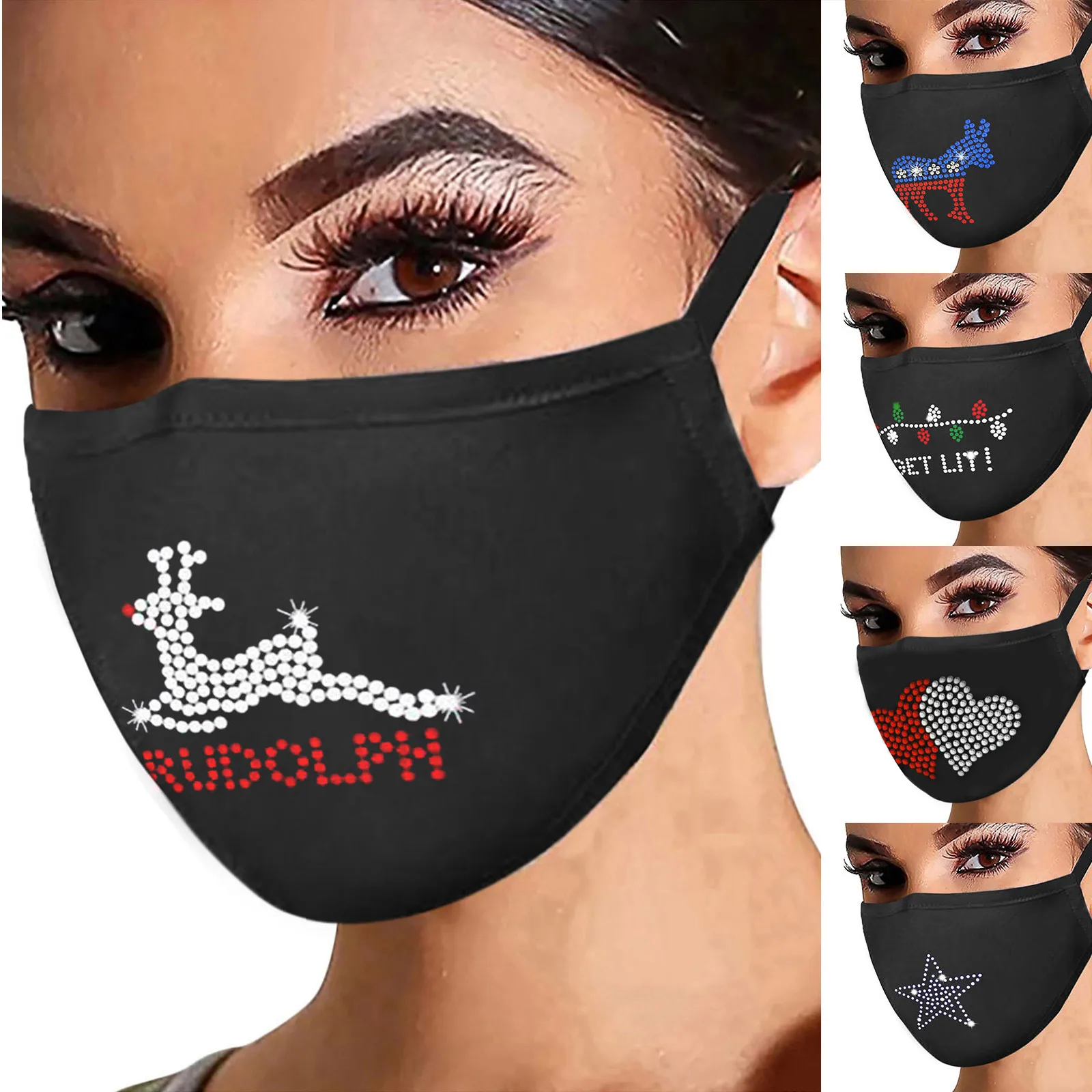 

Fashion Bling Rhinestones Glitter Outdoor Anti-dust Face Masks Adult Shiny Drill Ice Cotton Mouth Mask mascarillas reutilizables