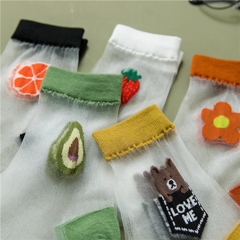 Женские носки сексуальные кружевные сетчатые шелковые в сеточку с фруктами