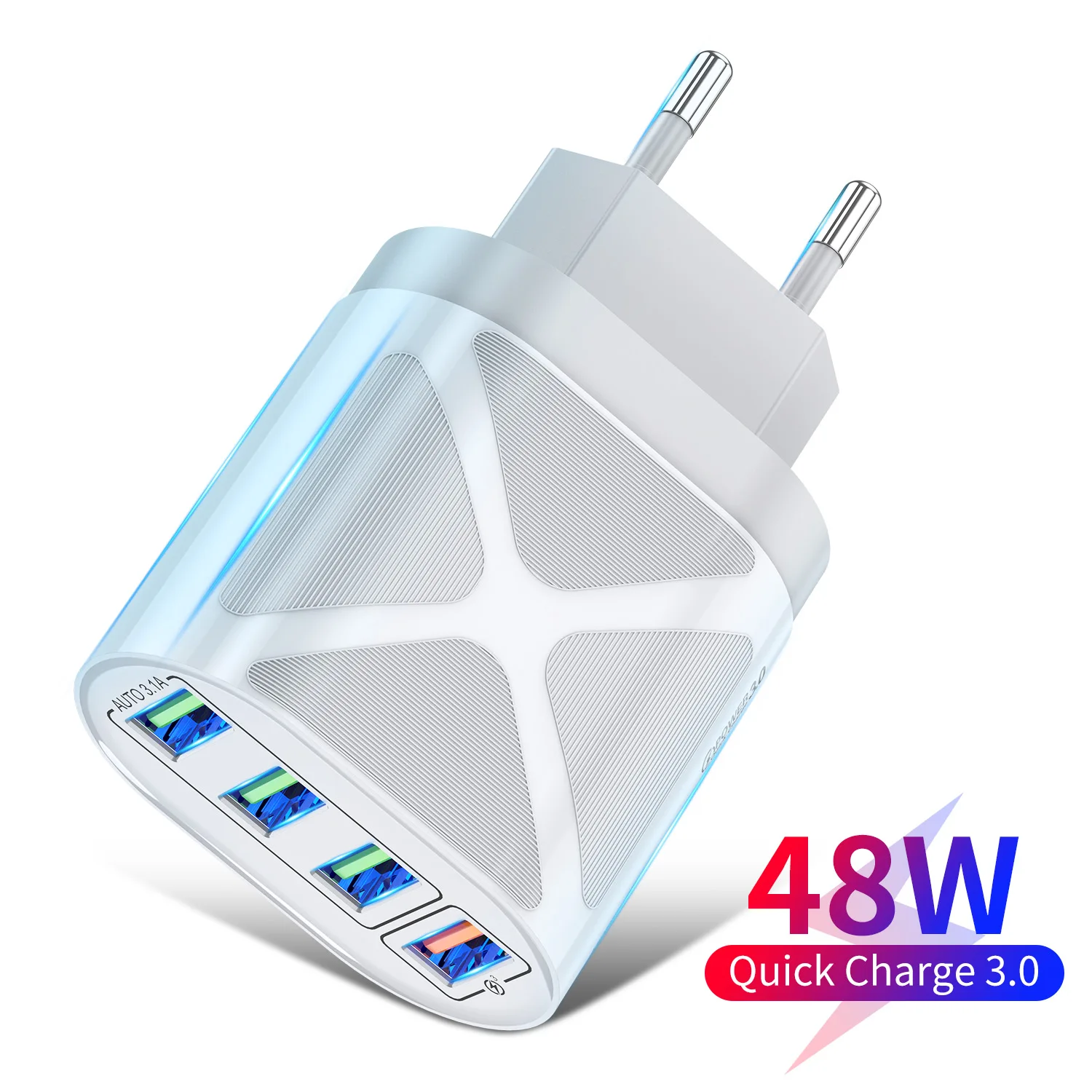 

Lovebay 48W 4Ports Phone Charger QC 3.0 USB Charger EU US UK LED Fast Charging Wall Charger Adapter For iPhone 12 Samsung Xiaomi