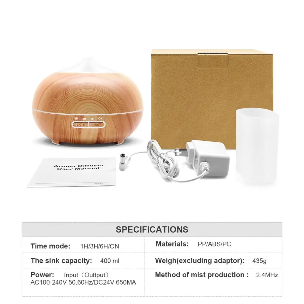 

400ml Air Humidifier Aroma Diffuser remote control Xiomi Humidifier Wood grain mist maker Aromatherapy Air Purifier for Home