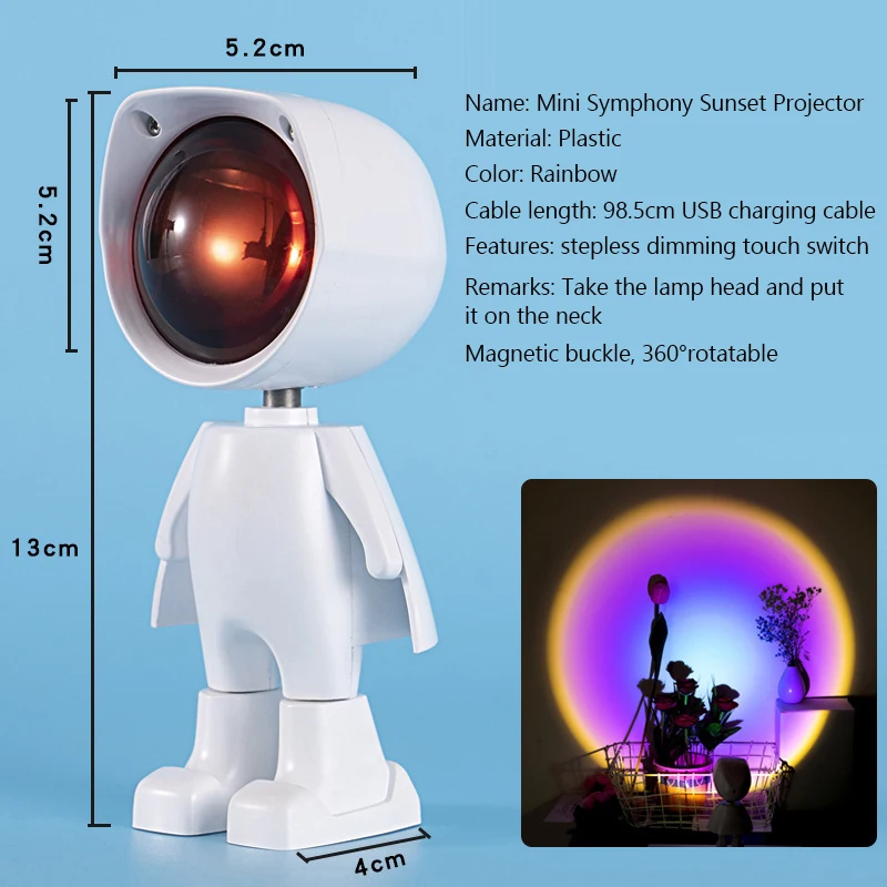 

Robot Design USB LED Projection Lamps Touch Control Atmosphere Night Lights Photography Wall Decor Sundown Projector Table Lamps
