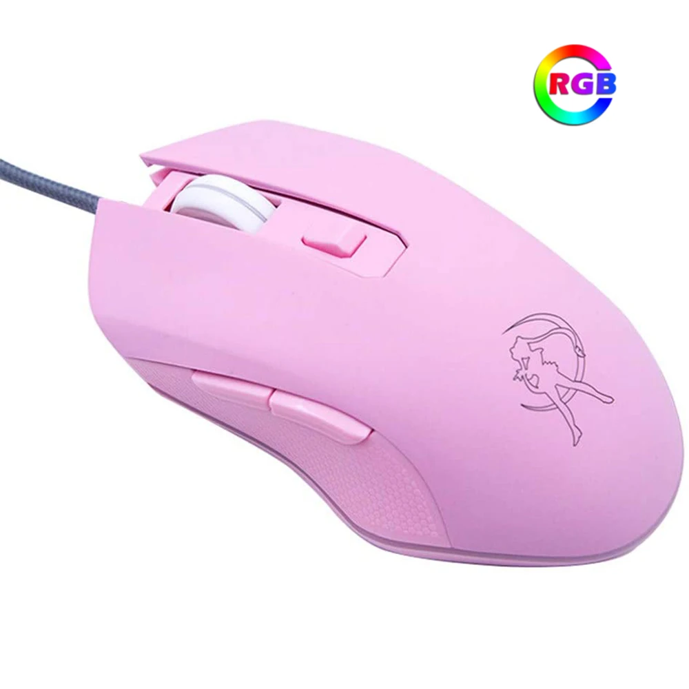 

Pink Gaming Mouse Silent Colorful Backlit Optical Game Mice Ergonomic USB Wired 2400 DPI Computer Mause for Laptop Desktop Mac