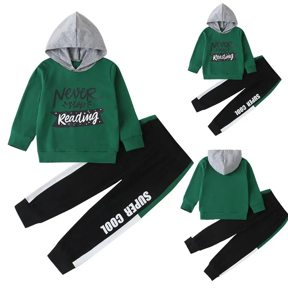 

Kids Girl Long Sleeve Hooded Pullover Sweatshirt + Sweatpant Set Letter Printed Hoodie Trousers Outfit