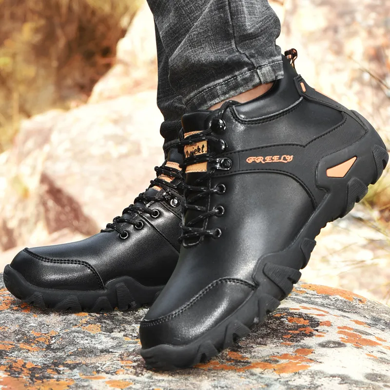 High Quality Winter Climbing Hiking Shoes Ankle Boot Black Leather Hiking Boots Men Fur Warm Snow Boots Man Trekking Sneakers