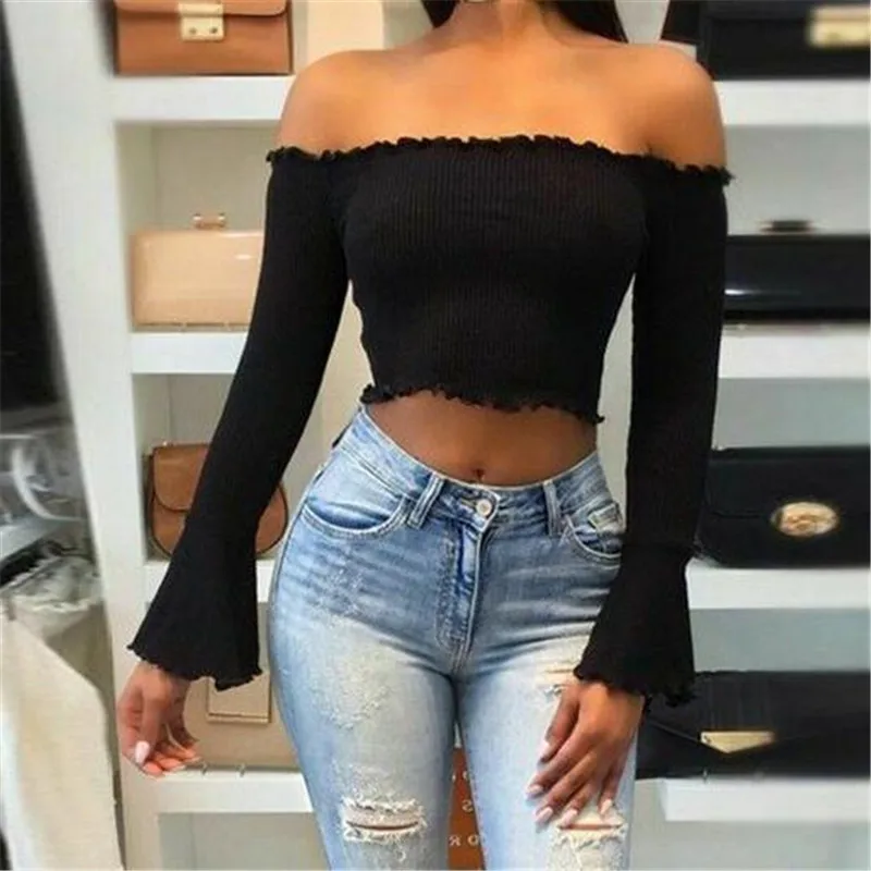 2019 модная популярная женская Повседневная Блузка с открытыми плечами Женская