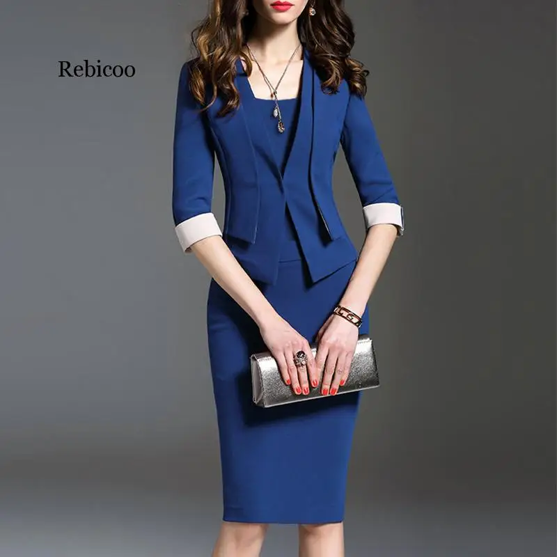 

Women's Suit 2 Pieces Set 2020 Autumn Office Wear Jacket Skirt with Suit Ladies Skirt and Jacket Set Plus Size Plus Size 6XL