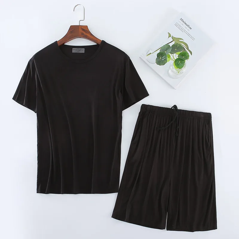 Plus Size 6XL 7XL 8XL Men's Pajamas Sets V-Neck & O-Neck PJs Sleepwear Soft Modal Short Sleeve Shorts Casual Men's Clothing Set