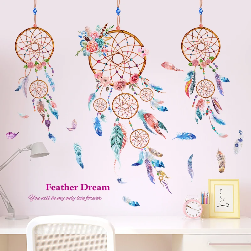 

Dreamcatcher Feathers Wall Sticker DIY Cartoon Mural Decals for Kids Room Baby Bedroom Home Decoration Muursticker