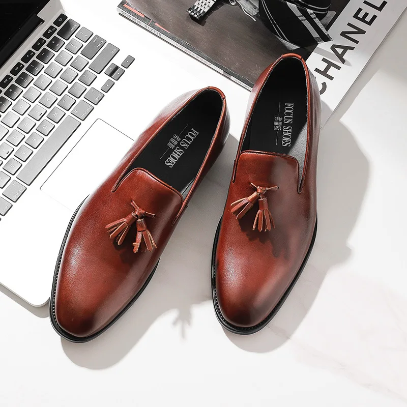 

Brand Men Genuine Tassel Leather Oxford Shoes Retro Working Dress Shoes For Male Driving Party Oxfords Working Shoes Size 44