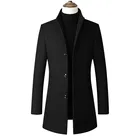 Модная мужская ветровка, длинное пальто, мужской тренчкот размера плюс 3xl 4xl, тонкий повседневный черный мужское шерстяное пальто