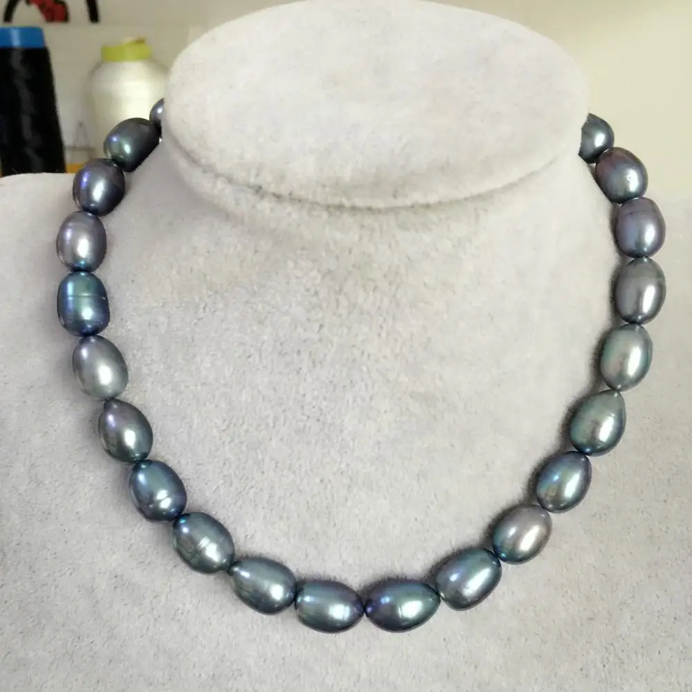 

stunning 11-12mm tahitian black green baroque pearl necklace18"925silver