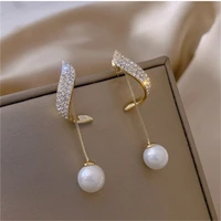 2021 new arrival classic elegant simulated pearl tassel long crystal earrings for women fashion water crystal jewelry wholesale