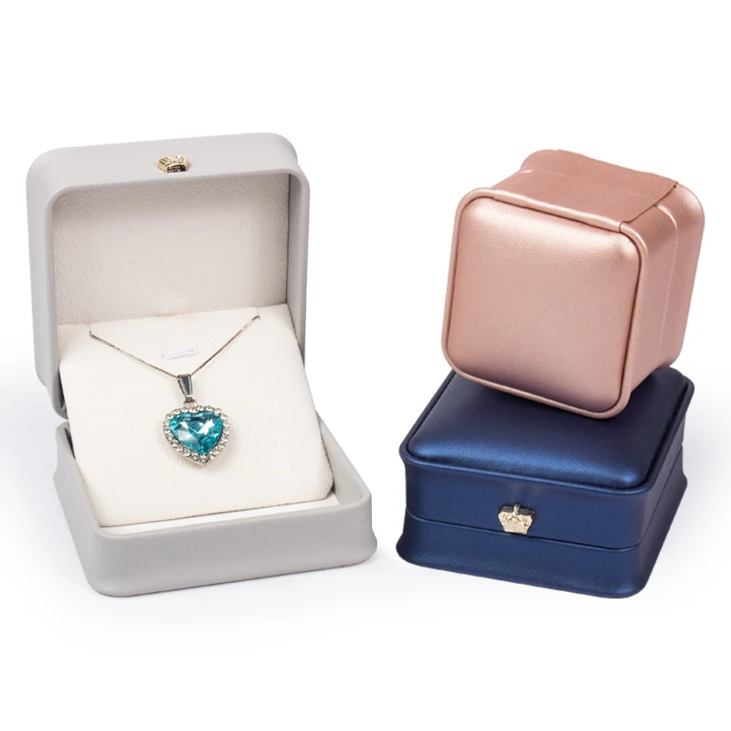 5PCS Square High-end Pu Leather Jewelry Ring Pendant Bracelet Box Golden Round Corner Crown Decoration 4 Colors Available