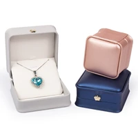 new square high end pu leather jewelry ring pendant bracelet box golden round corner crown decoration 4 colors available