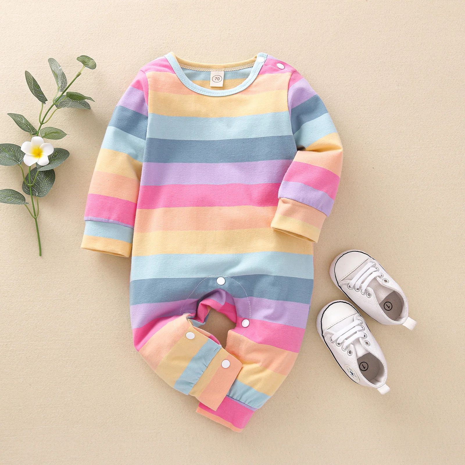 

Newborn Baby Boy Girl Rompers Cute Striped Print Long Sleeve Crew Neck One-Piece Jumpsuit One-Piece Outfit Cotton Playsuit