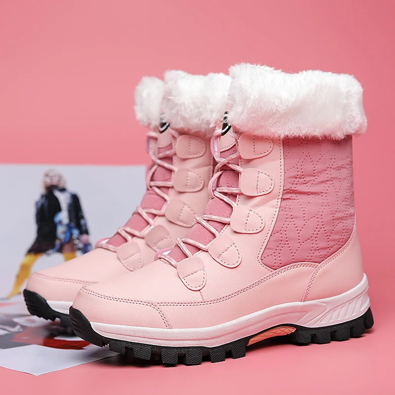 

Высокие женские сапоги, Высококачественная Водонепроницаемая Нескользящая зимняя обувь, женские зимние сапоги, женские теплые плюшевые са...