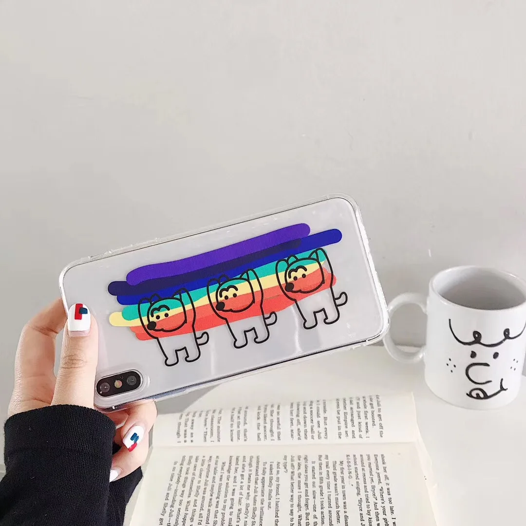 INS Корея Ретро Простой Радужный чехол для телефона с собакой iphone Xs MAX XR X 6 6s 7 8 plus