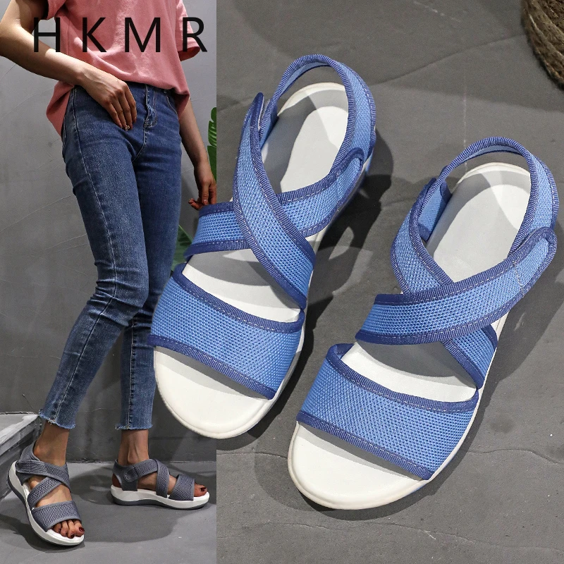 

Flats woman Summer New Mesh Elastic Band Round Toe Casual Thick Sole Fashion flat Shoes Women Size 36-43 sandals women 2020