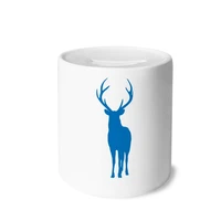deer animal blue wood grain money box saving banks ceramic coin case kids adults
