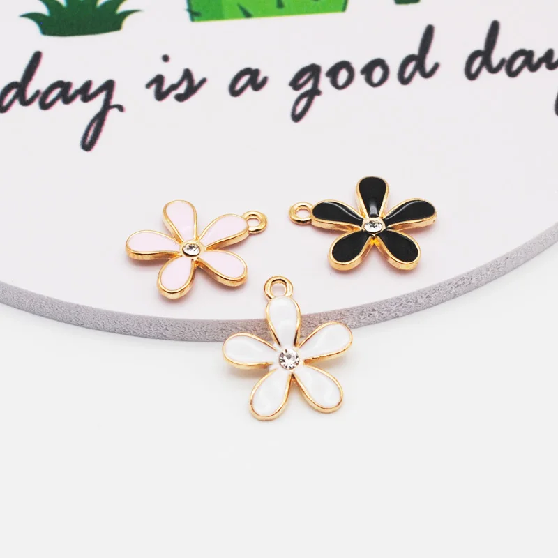 10 шт./лот модный розовый черный белый цветок в форме капли со стразами Подвеска из