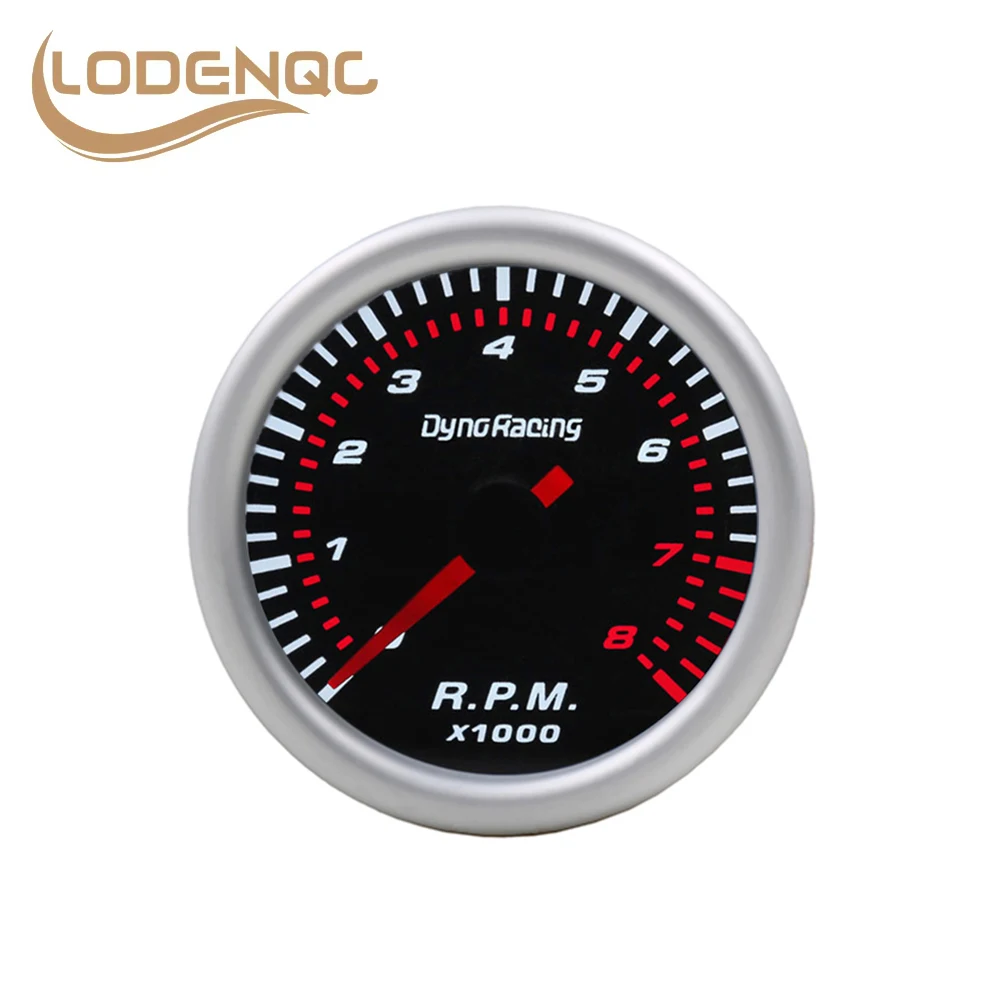 

Lodenqc Car Meter 2'' 52mm Universal LED 0-8000 RPM Gauge Smoke Lens Auto Tachometer White
