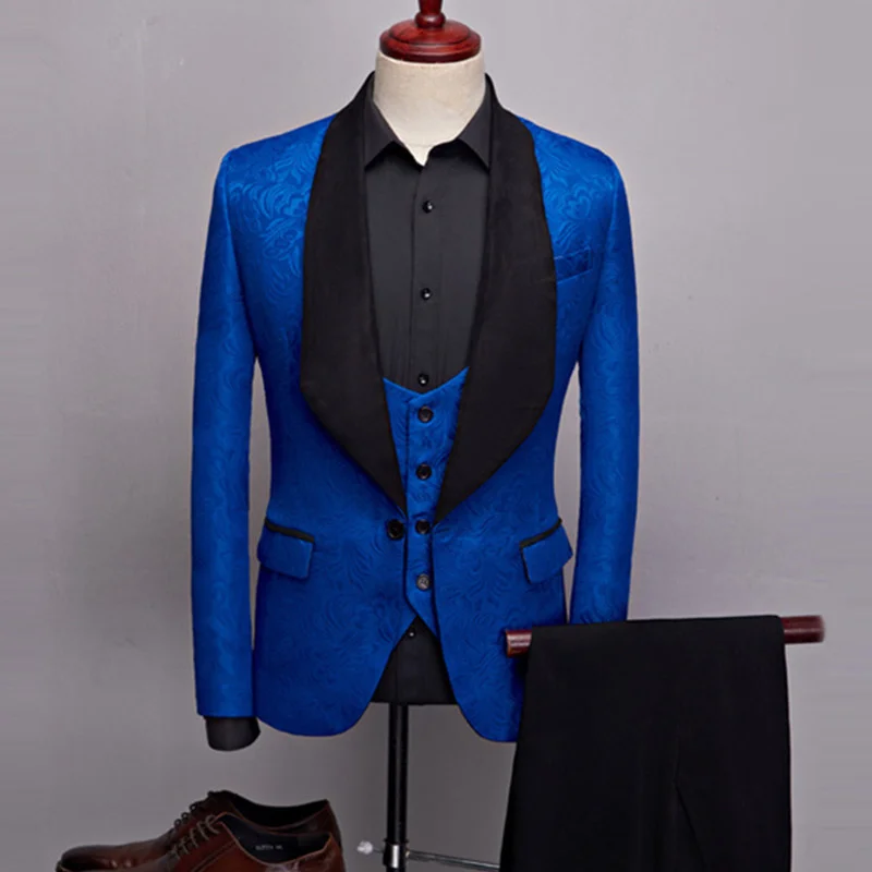 

2021 New suit Men Business Black collar Jas Broek Vest 3-Pcs Set mens suits with pants