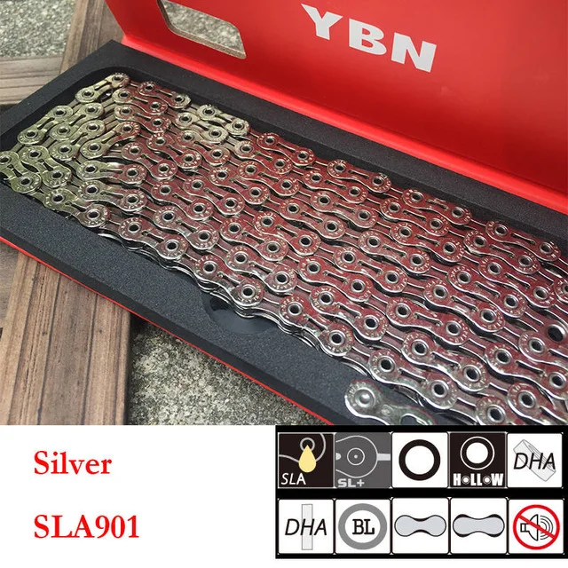 YBN Сверхлегкий 9 10 11 скоростей велосипедная цепь SLR Золотая полая MTB цепь для дорожного велосипеда для Shimano/SRAM/Campanolo система - Цвет: 9s hollow silver