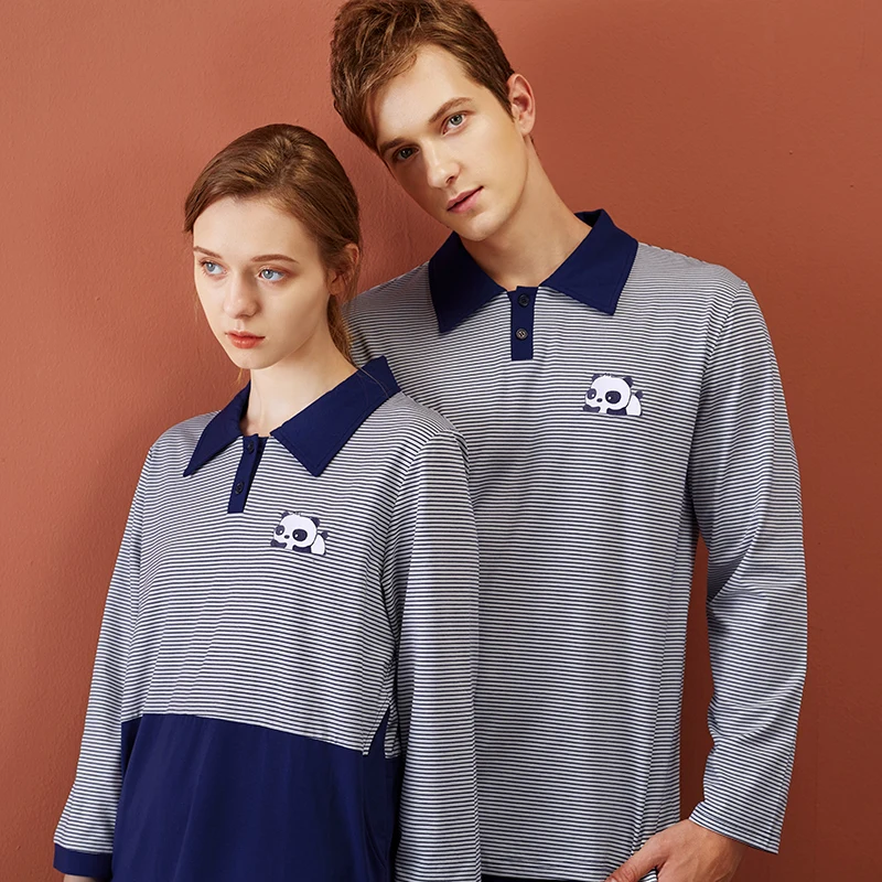 

Spring 2021 new men's pajamas cardigan button Lapel cotton comfortable loose men's lovers fashion home wear set