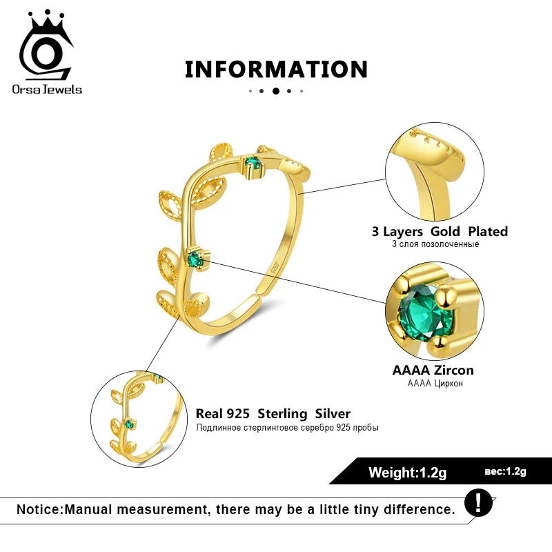 ORSA JEWELS Настоящее серебро 925 регулируемые кольца Для женщин Лист Форма 4 стиль по желанию Зеленая прозрачная AAAA фианит несколько колец ювелирные изделия SR143