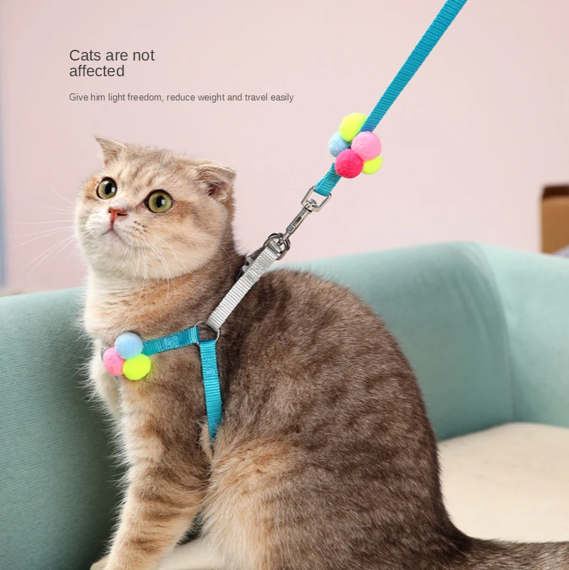 

New Colorful Fluffy Ball Cat Traction Rope Small and Medium-sized Dog Chest Straps Dog Walking Rope Cat Rope Spot Wholesale