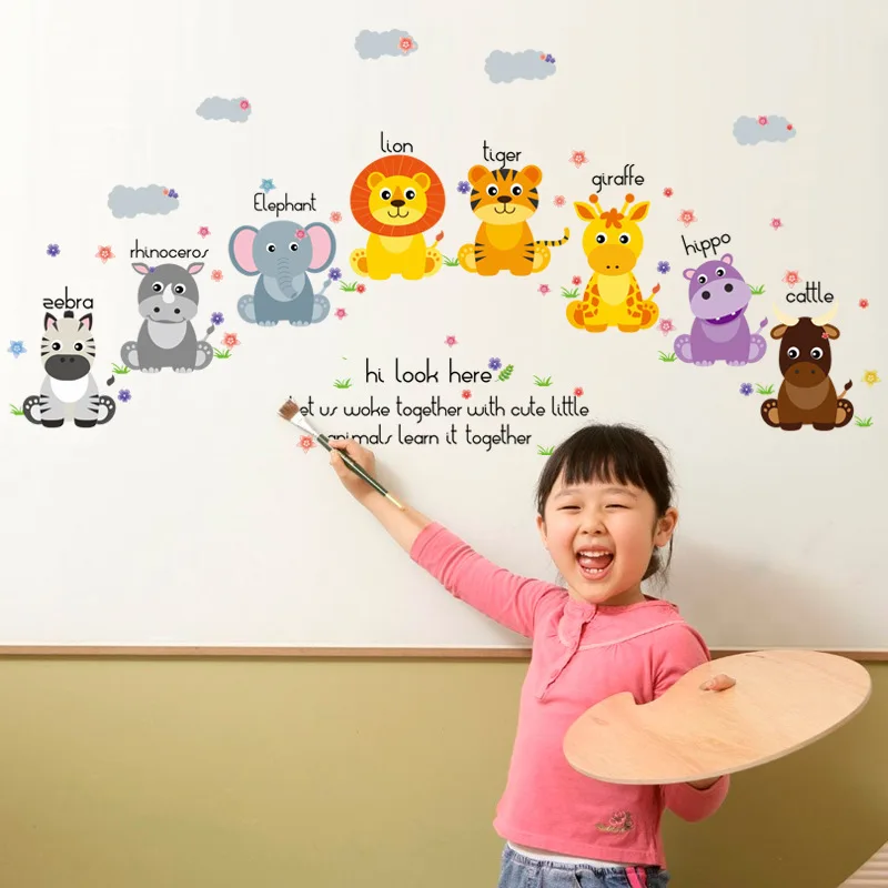 

Английский мультфильм Животные Детский сад настенные наклейки детская комната спальня гостиная фон