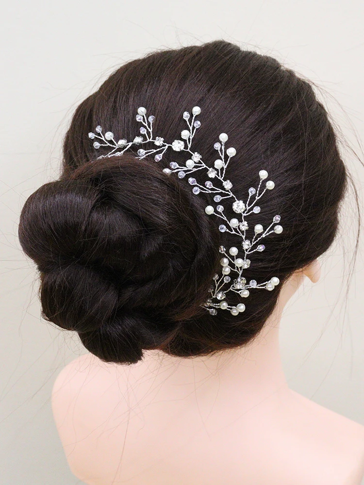 Silver Rhinestone Wedding Headband Flower Head Jewelry Bride Headdress Women Hair Accessories Beads Handmade Bridal Vine | Свадьбы и