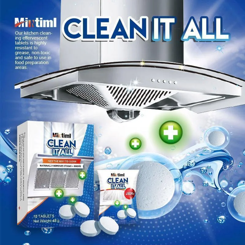 

15pcs Mintiml Clean It All Effervescent Tablet Kitchen Heavy Grease Cleaner Range Hood Stove Oven Grease Stain Foam Detergent