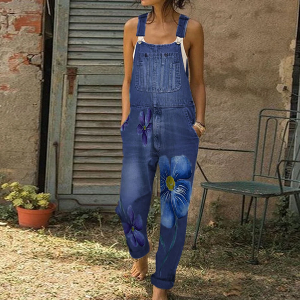 Женские Мешковатые комбинезоны без рукавов с карманами джинсовые уличные боди