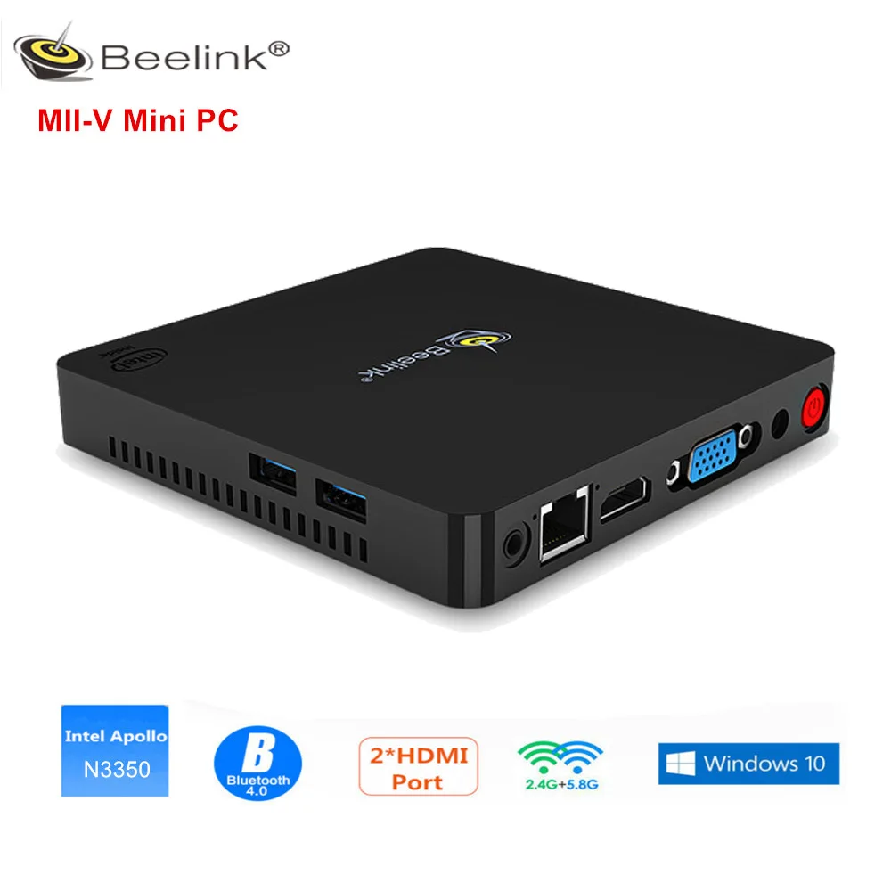 Beelink MII-V Мини ПК Intel N3350 4 Гб ОЗУ 64 ПЗУ двойной дисплей Windows10 Bluetooth 2 4G + 5 8G Wifi 1000M 4K
