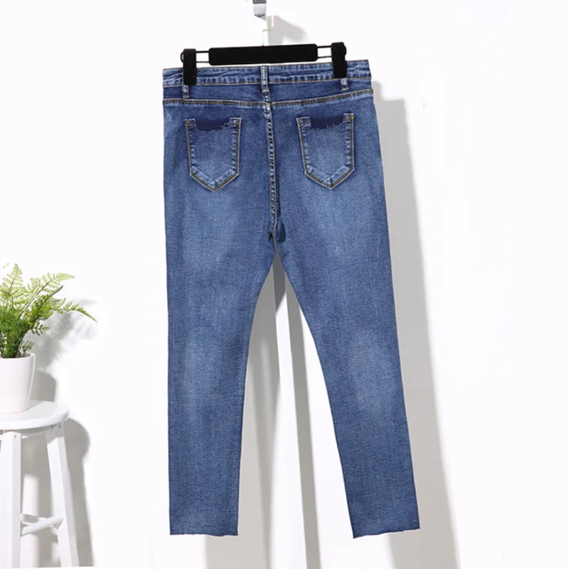 Женские рваные джинсы с завышенной талией тонкие облегающие джинсы-карандаш