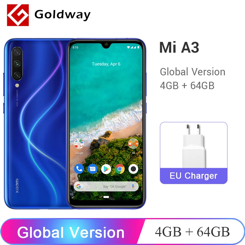 Глобальная версия Xiaomi mi A3 mi A3 4 Гб 64 Гб Смартфон Snapdragon 665 Восьмиядерный 6,08" 48MP+ 32MP камера 4030 мАч