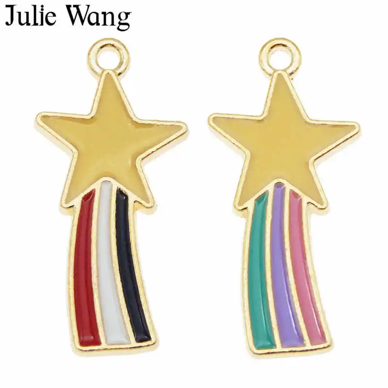 Julie Wang 6 шт. эмаль звезда метеор амулеты красочный сплав золотой тон ожерелье