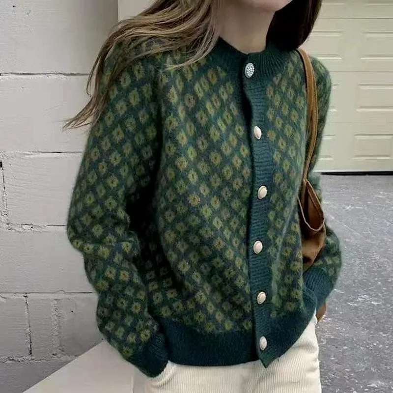 

Korobov Autumn Winter New Women Cardigans Sweaters Vintage Knit Long Sleeve O Neck Cardigan Hit Color Patchwork Sweater