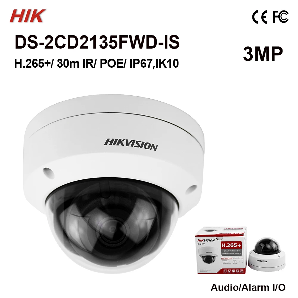 DS-2CD2135FWD-IS Hik 3MP купол Камера с аудио H.265+ IK10 3-осевой ИК возможностью погружения на глубину до 30 м поддержка 128GB в продаже IP Камера